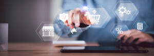 consumer ordering products and making selections among floating icons